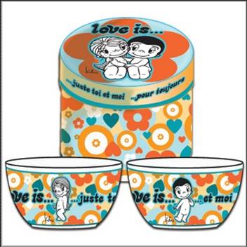 944-0004 ( S E T ) 2 BOWL FOR BREAKFAST IN GIFT BOX LOVE IS