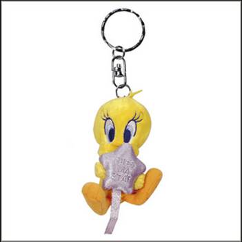 912-0428 KEYCHAIN PLUSH SILVER STAR TWEETY LOONEY TUNES
